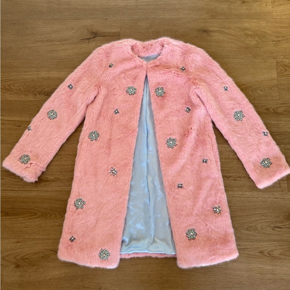 Zara Jackets & Blazers - Zara Pink & Blue Embellished Faux Fur Lined Classic Jacket Size Extra Small
